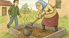 Vtip: Devadesátiletá babička míchá žumpu…