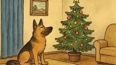 Vtip: Vlčák obdivuje vánoční strom v obýváku