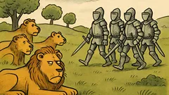 Vtip: Skupinka lvů sleduje rytíře v brnění