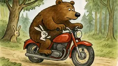 Vtip: Jede medvěd na motorce lesem…