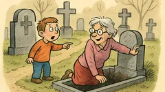 Vtip: Dítě na hřbitově říká...
