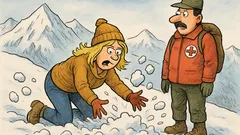 Vtip: Blondýnka pobíhá po zasněžených horách…