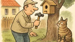 Vtip: Kočka sleduje člověka na zahradě...
