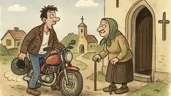 Vtip: Motorkáři se porouchá motorka ve vsi…